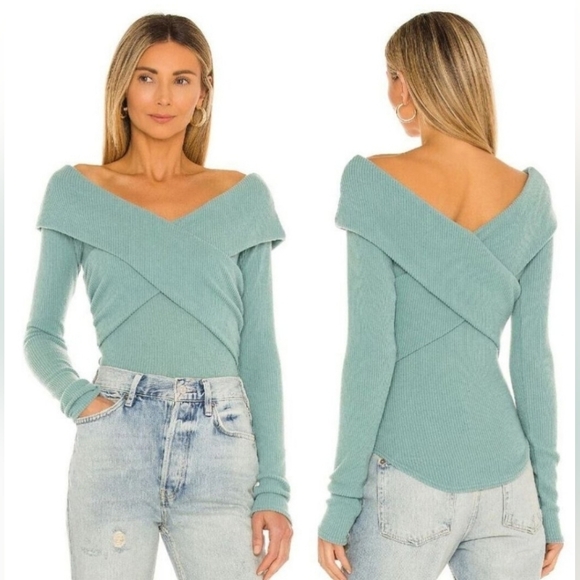 Free People Marley Top in Juniper Berry Flirty Criss Cross Ribbed Top sz M - Picture 1 of 10